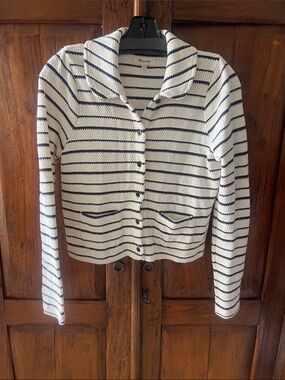 Madewell White & Navy Striped Button-Front Cardigan 100% cotton